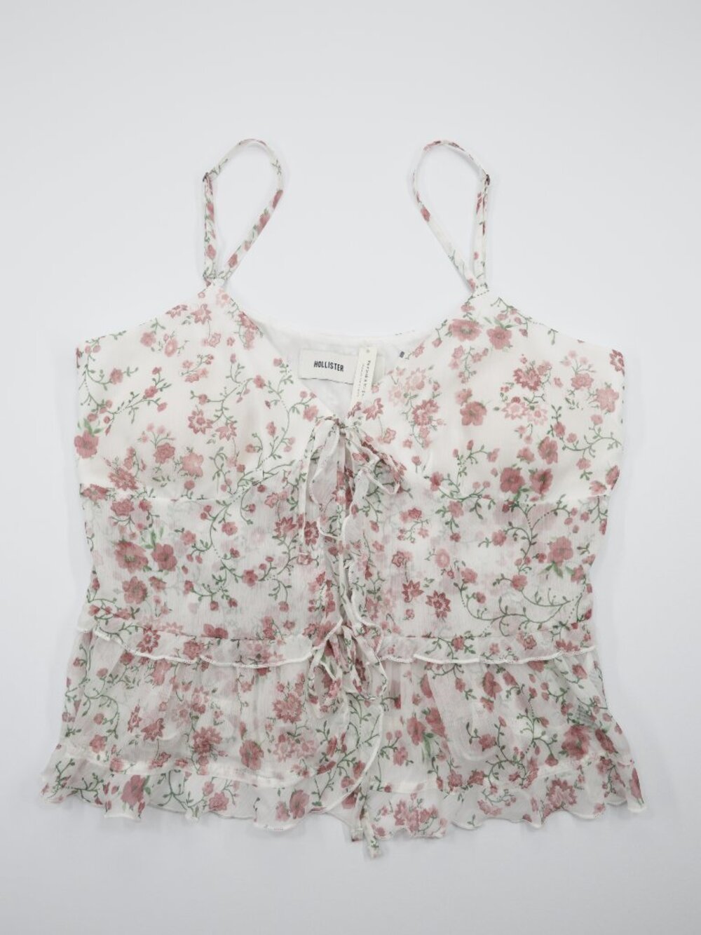 Hollister Women's Floral Chiffon Ruffle Camisole Padded‎ Top White Size L